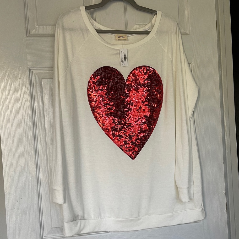BiBi Red Sequin Heart top - BNWT!